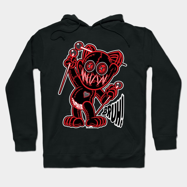 Bruh! Voodoo Kitty Cat Doll Red and Black Hoodie by eShirtLabs